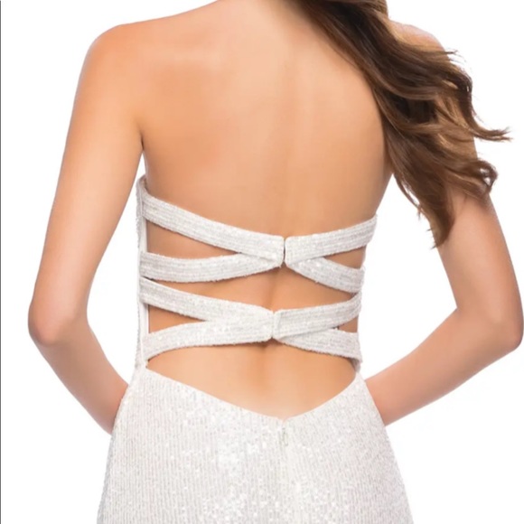 La Femme Strapless Sequin Gown in White - Picture 7 of 9